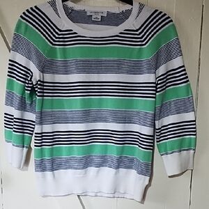Liz Claiborne Women's Striped Sweater  Black, Green, and White VGC Medium Petite
